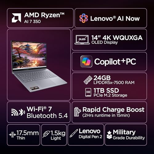 Image of Lenovo IdeaPad 5 2-in-1 AMD Ryzen AI 7 350 (24GB RAM /1TB SSD /14 (35.5cm) /WUXGA OLED /Windows 11 /Lenovo AI Now /Copilot+PC /Office Home 2024 /Digital Pen 2 /Grey /1.5Kg), 83KT000LIN Convertible Laptop