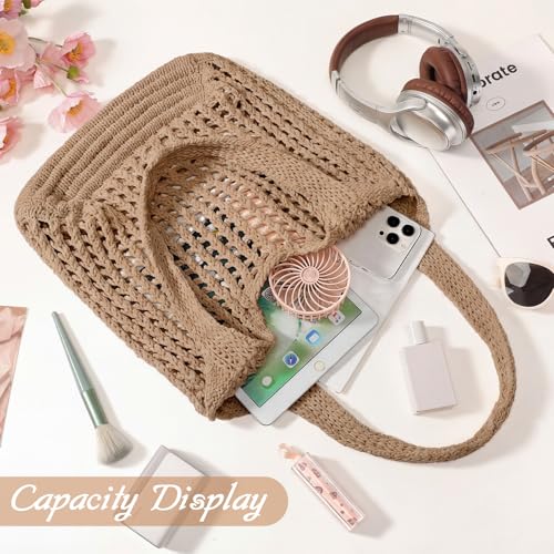 Image of Tavaleu Crochet Tote Beach Bags for Women, Mesh Beach Tote Knit Bag, Summer Vacation Aesthetic Boho Hobo Shoulder Bag