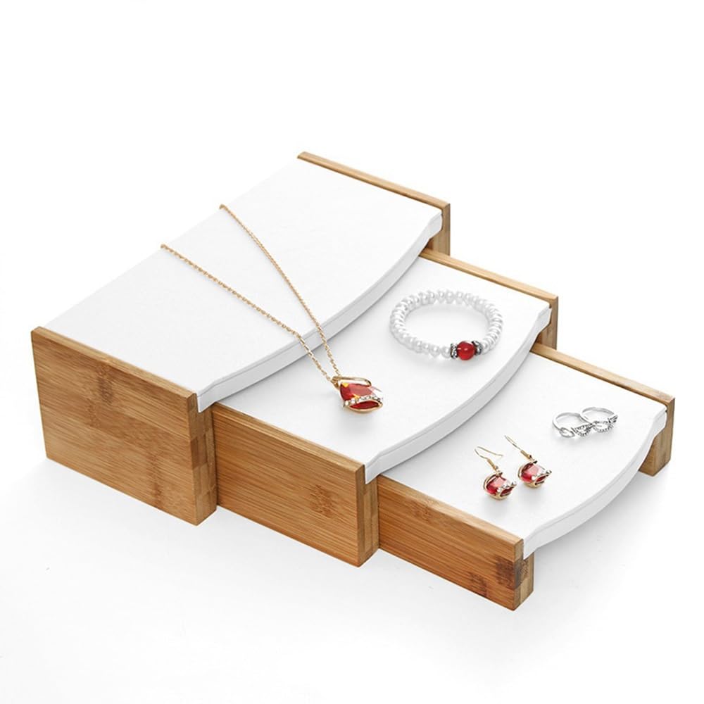 Torri dei gioielli Set di raschietti for gioielli in 3 pezzi Supporti a più livelli in legno for desktop