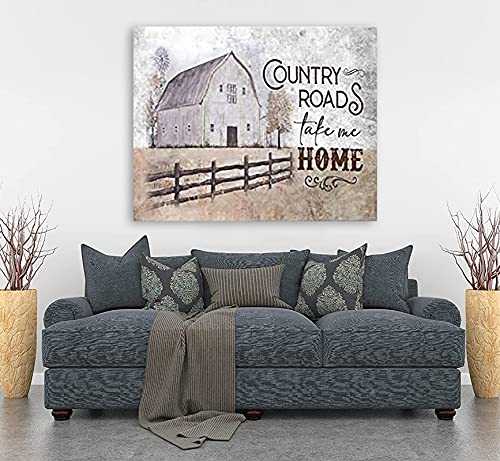 Unikei Farmhous Rustic Canvas Wall Art Decor Hand Painted Barn Canvas Painting Country Roads Take Me Home Artwork Farmhouse Lover Poster Quotes Artworks For Kitchen Wall Decor 16*20 Inch No Frame #TOP1