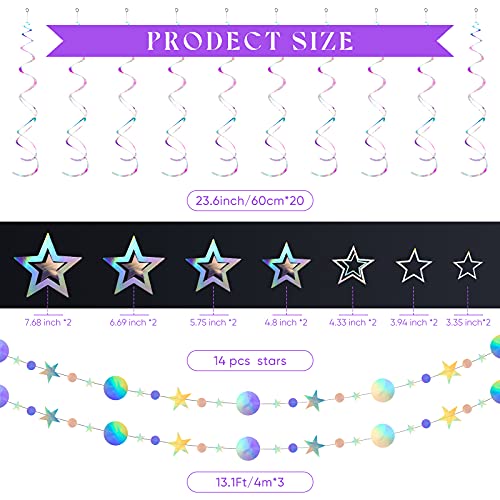 37 Pieces Iridescent Holographic Party Decorations Glitter Swirl Streamer Galaxy Garland Hanging Bling Twinkle Star Party Supplies Circle Dot Swirl Streamer For Wedding Disco Party Decorations #TOP1