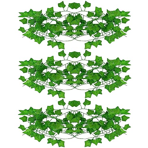 NHCDFA Fake Vines, 3pcs Artificial Ivy Garland, Aesthetic Hanging Vines,Ivy Uv Resistant Green Leaves Fake Plants For Wedding Party Room Decor Office Garden Wall Decoration