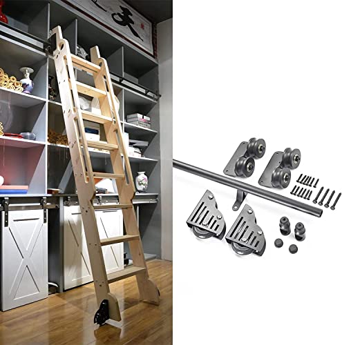 Rolling Library Ladder Hardware Kit with Floor Roller Wheels (No Ladder) Black Round Tube Carbon Steel Slide for Home Loft Office (Size : 6.6ft/200cm Track Kit)