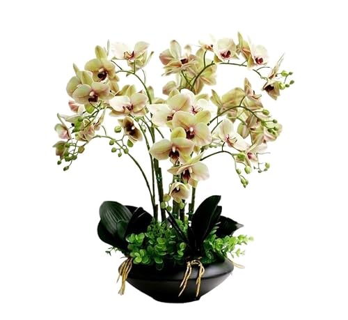 IUokLU Artificial Phalaenopsis Flowers,Fake Orchids Artificial Flowers Orchids with Flowerpot Bonsai - Fake Phalaenopsis Flower Arrangements Phalaenopsis Orchids Bonsai with Leaves Stem Decor