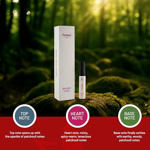 Image of Mind First Sensual Patchouli Perfume 5ml made with Essential Oils | Natural Perfum without chemical I Travel Size Unisex Premium Luxury Eau De Parfum | Stress relief & Alertness Booster Fragrance | A Sensory Treat Long-Lasting Perfume for Man & Women I Best Gifts for Woman , Man , Girls