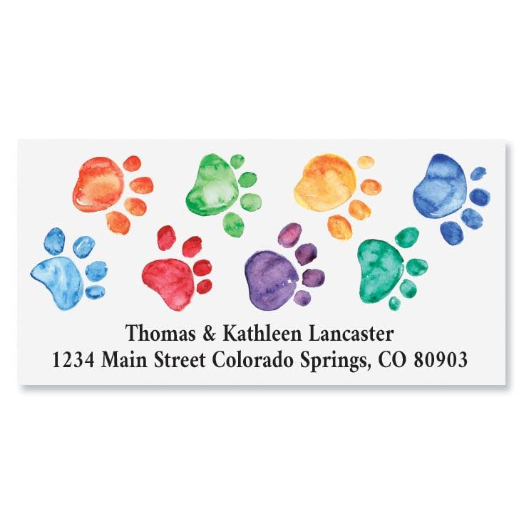Colorful Images Watercolor Paws Return Address Mailing Labels, Personalize with Name & Addresses, Set of 144 Self Adhesive, Easy Peel Flat Label