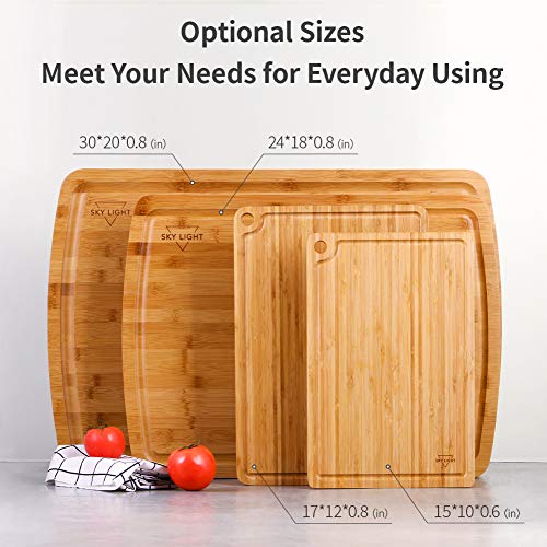 SKY LIGHT Cutting Board, Organic Pre-Oiled Bamboo Chopping Board with Juice Groove for Meat, Cheese, Fruit & Vegetables, Kitchen Butcher Block with Hanging Hole, 100% Natural BPA Free -Medium