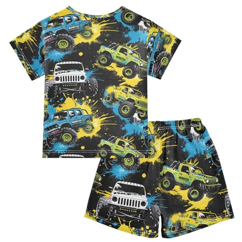 ALAZA Monster Truck Black Pajamas Set Short Sleeve Cotton Sleepwear Summer Pjs 2 Piece 5-14Y2