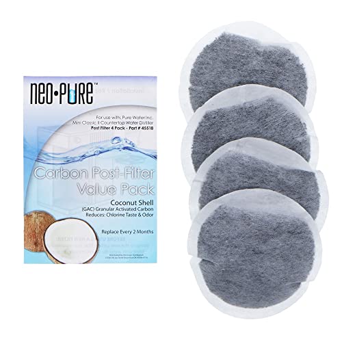 Neo-Pure Carbon Post-Filter Value Pack for Mini Classic II Countertop Water Distiller, Coconut Shell Activated Carbon, 4 Pack, Part 45518