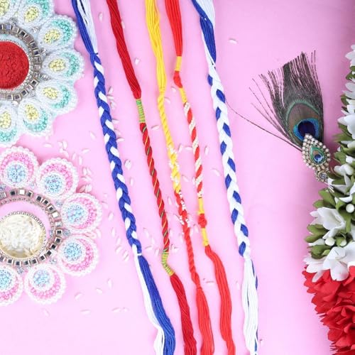Image of Traditional Handmade Rakhi For Brothers | Designer Pearl, & Beaded Wrist Bands For Bhai| Thread Rakhi For Siblings | Elegant Handcrafted Bracelet For Raksha Bandhan