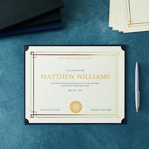 48 Sheets Gold Foil Certificate Paper for Printing - Customizable Blank Cardstock with Border for Graduation Diploma, Achievement Awards, Recognition Documents (8.5 x 11 in, Ivory) - Thumbnail 2