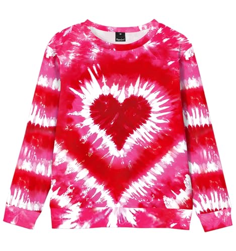 Remimi Girls Valentines Sweatshirts Long Sleeve Pink Heart Shirts Kids Boys Tie Dye Holiday Outfits 5-6 Years