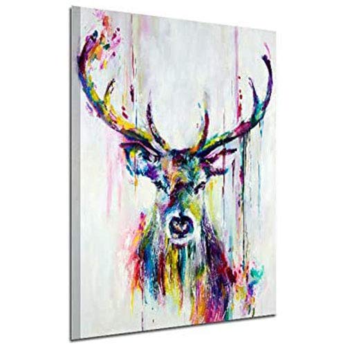 ZEMER Fbewan 1 Pièce Impression Abstraite Cerf Coloré Peinture à l'huile Fbewan Impressions sur Toile pour Home Office Restaurant Decor sans Cadre (60x90cm)