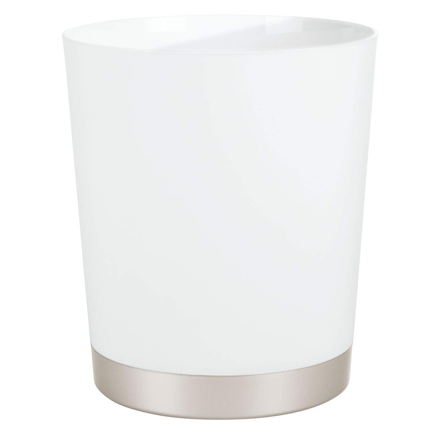 iDesign Sedona Wastebasket Trash Can for Bathroom, Kitchen, Home Office - Matte White/Nickel