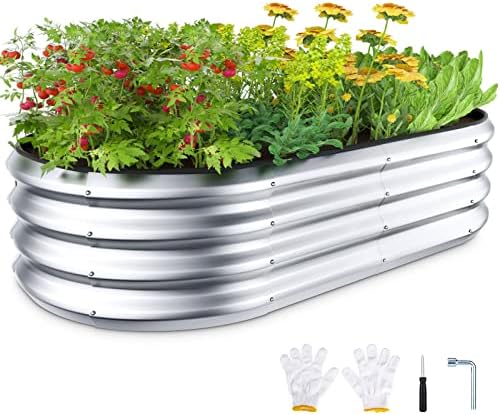 Winpull Raised Garden Bed Kit, Large Galvanized Beds Outdoor Planter Box with Safety Edging and Gloves, Metal for Gardening Vegetables Fruits Flowers (4x2x1Ft)