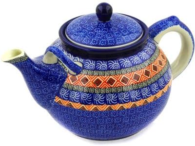 Polmedia Polish Pottery Tea or Coffee Pot - Aztec Night Pattern Handmade in Boleslawiec Poland by Ceramika Artystyczna + Certificate of Authenticity