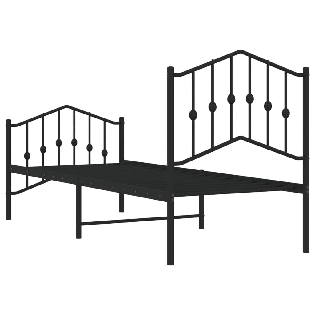 Giroletto con Testiera e Pediera Metallo Nero 75x190 cm Letto Singolo Robustezza Camera da Design Moderno Struttura in Ferro Stabile Facile Montaggio Base Letto con Resistente Sostenibile 190x75