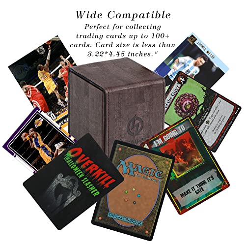 Henwei Mtg Deck Box, Premium Pu Leather Card Fit For 100+ Sleeved Cards Holder Twin Flip Deck Case For Mtg Commander,Pvc Free Strong Magnet Card Case Holder Storage (Brown) #TOP4
