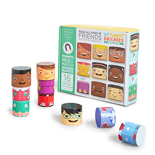 16-Piece Multiracial Magnetic Friends Play Set – Wooden Diversity Building Blocks for Kids – SEL Toy Promoting Cultural Inclusion & Creative Play