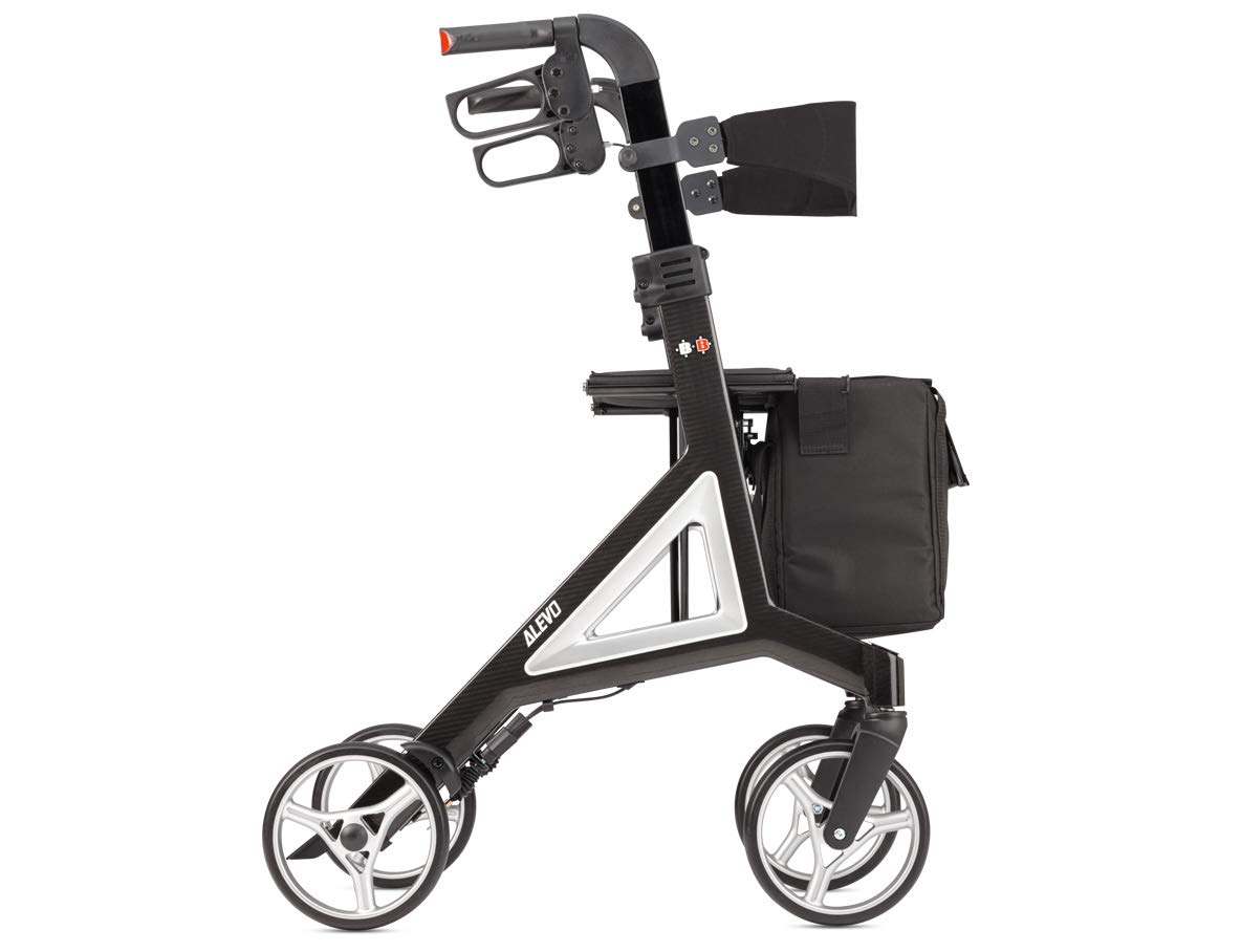 Bischoff & Bischoff Alevo Carbon Rollator, faltbar – Leichtgewicht-Rollator für drinnen und draußen, Gehwagen mit abnehmbarer Tasche, Silber