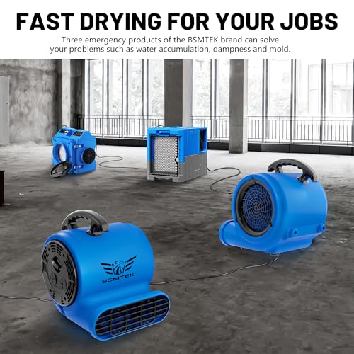 BSMTEK Air Mover Blower Fan, Industrial 1/2HP 2500CFM Monster Floor Blower Carpet Dryers - 3 Speeds, 4 Adjustable Angles, 15FT Long Cord, Stackable - 2026 Upgraded by BSMTEK - Image 7