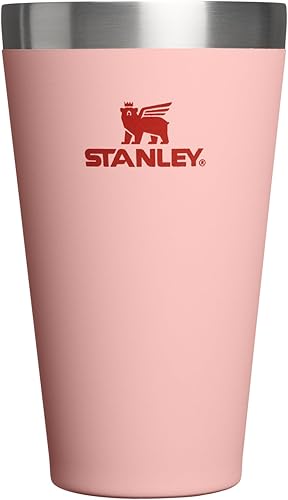 STANLEY Adventure Stacking Beer Pint Glass 16oz | Stackable Drinking Cup for Cold Beverages | Dishwasher Safe | Insulated Stainless Steel Tumbler | BPA-Free | Peach Rose