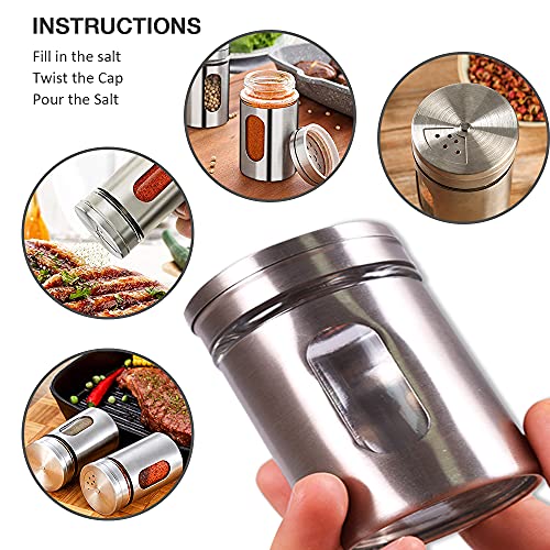 1 Pack Large Salt Shaker With 3 Adjustable Pour Holes - 4.3×2.7 Inch Salt Shaker With Stainless Steel Outer Layer And Internal Thick And Durable Glass For Granular Seasoning #TOP5