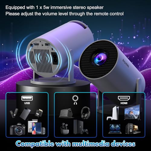 Mini Beamer, 1080P 4K Support 180°Dreh Tragbarer Streaming-Projektor, Klein Videoprojektor Unterstützt 2.4/5G Dual WiFi und Bluetooth 5.0,mit Android und IOS Smart Beamer Doppelsteuerung mit Maus,Weiß