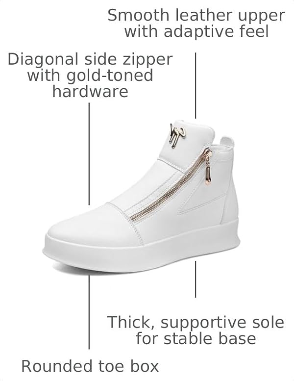 LSHWCIFT Men's High-Top Leather Sneakers with Gold Dual Zippers Modern Street Wear Shoes for Casual Style & Everyday Comfort Cushioned Ankle Boots (Black, White) (White,9.5) by LSHWCIFT - Used condition - Image 3