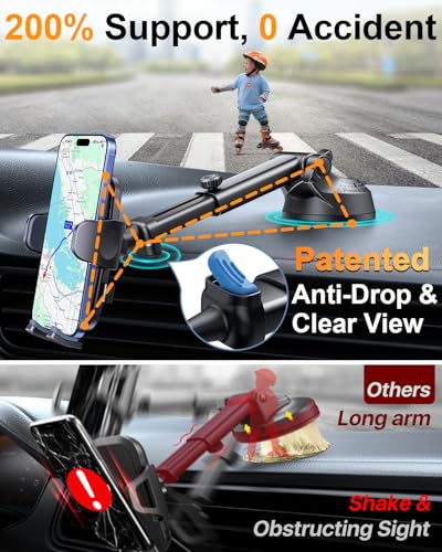 Image of 【2026 BEST & Military-Grade】Car Phone Holder Mount,【360 Rotatable Suction & 100+LBS Safest Strongest & Patent Certs】Dashboard Windshield Vent Truck Stand for iPhone 17 16 Pro Max Samsung, Matt Black
