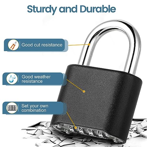 Image of DELSWIN 4-Digit Combination Lock Outdoor Padlock - Heavy Duty Locker Lock with Hardened Steel Shackle, Waterproof Combo Lock for Gym Locker, Hasp Storage, Shed, Fence, Gate (Black,5Pcs)