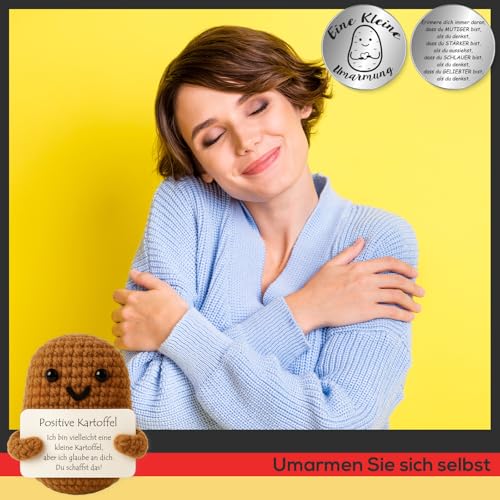 Tixlux Pocket Hug Positive Kartoffel Figurine, Strickwolle Kartoffel Dekorationsfigur mit Kleine Umarmung Glücksbringer (Silber), Mutmacher Geschenk, Gute Besserung Geschenk, EinschulungGeschenk