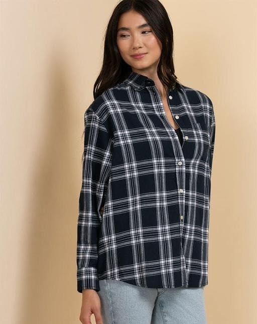 Image of Women Casual Check Shirt Cotton Long Sleeve Stylish Checked Pattern Fashion Clothing