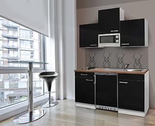 respekta Single Mini kuchnia aneks kuchenny blok kuchenny 150 cm biały czarny z buterem APL drewno orzechowe mikrofalówka KB150WSMI