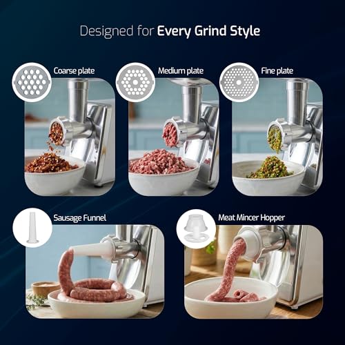 Image of iBELL MINCEPRO750 Stainless Steel Meat Grinder, 800W Powerful Motor, Heavy Duty Mincer Machine for Mincing /Chopping Meat, Keema /Sausage /Kebab Maker