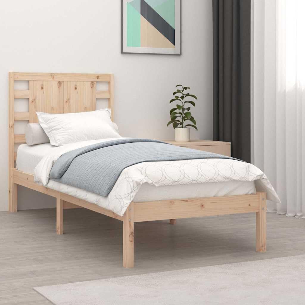 Lite sosnowe drewno z zagłówkiem klasyczny 90x190 cm Brąz | Rama łóżka lite drewno 90x190 cm sosnowa z zagłówkiem pojedyncza do sypialni