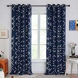 Deconovo Blackout Curtains for Bedroom & Living Room, Thermal Insulated, Room Darkening Drapes, Geometric, Grommet Top, 2 Panels, Navy Blue, 52W x 84L Inch, Tangram