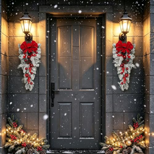 23.6'' Red Bow & Artificial Plants Christmas Wreaths for Front Door Decor - image 1