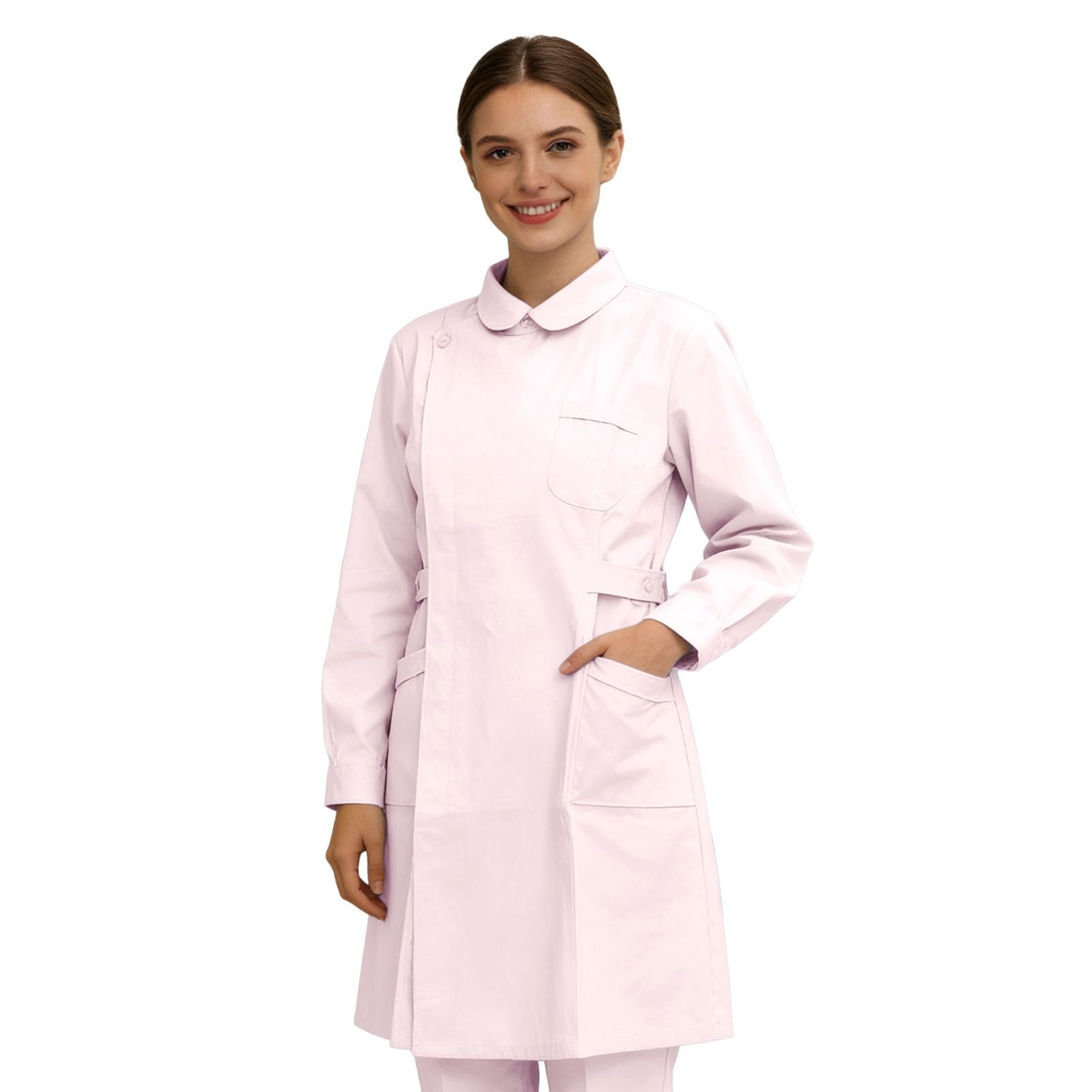 Generisch Elegancki fartuch laboratoryjny Cosplay- z długim kołnierzem, skośnymi kieszeniami