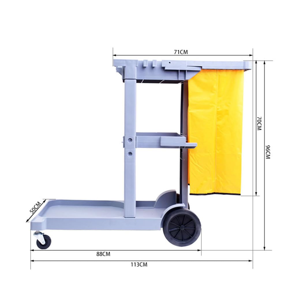 Carrito utilitario de limpieza multifuncional de 3 niveles con bolsa de basura extraíble para apartamentos, negocios, hoteles, diseño gris duradero