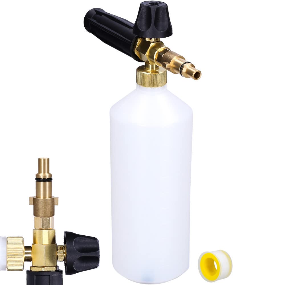 Lance à mousse 1L Avec buse à mousse réglable En laiton Avec adaptateur Pour NILFISK/STIHL | Pour nettoyeur haute pression Avec filetage 1/4" | Ideal Auto Mousseur