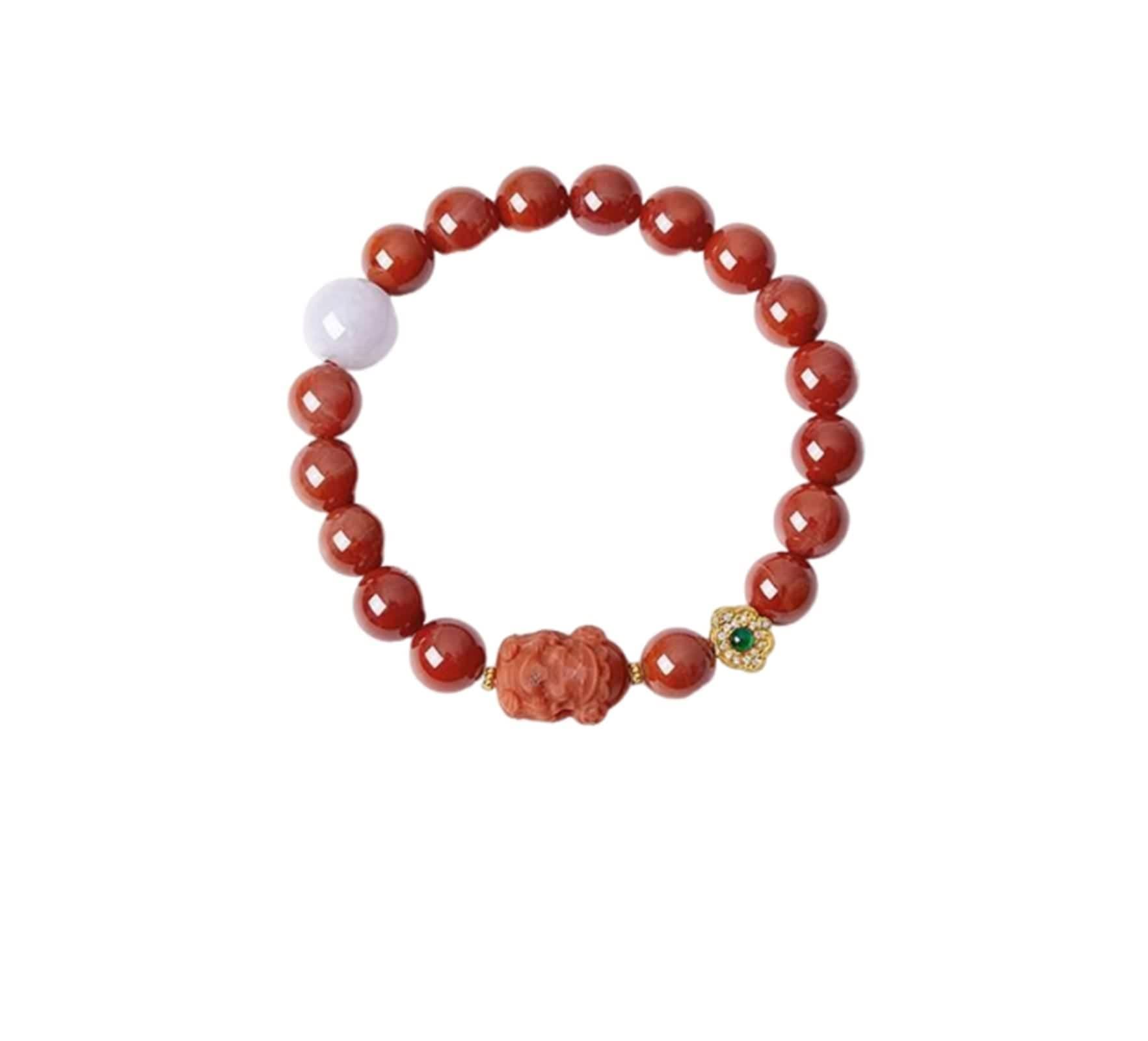 Pulsera de cadena para mujer, pulsera vintage de ágata roja, joyería de oro amarillo de 9 K, 14 y 18 quilates