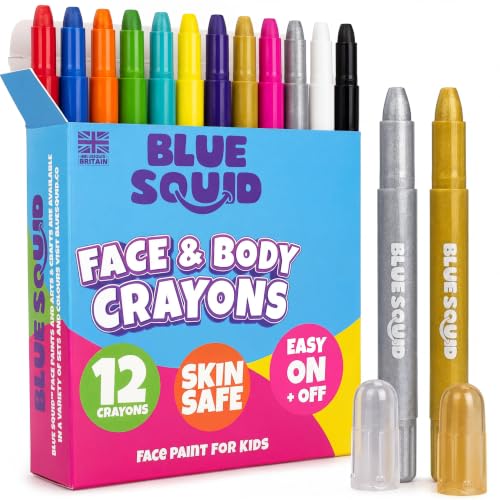 Blue Squid Face Paint Crayons - 12 Vibrant Colors Twistable & Washable Face Paint Sticks - Face...