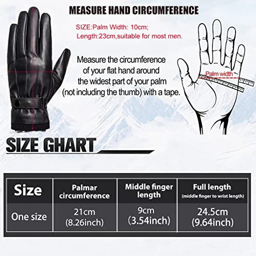 Image of Venzina Black Winter Gloves for Men Riding Gloves with Fleece Lining for Riding, Touch Screen Function, Waterproof, Windproof, One Size, for Driving, Cycling, Running, Hiking, Gift for Men