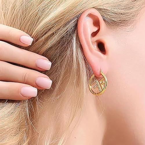 Delicate Gold and Diamond Women's Letter F Earrings - An elegant gift for a stylish lady.3