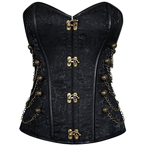 BAIXITE Women's Steampunk Gothic Waist Training Corset Steel Boned Shapewear Bustier Top (Large, Black #69)