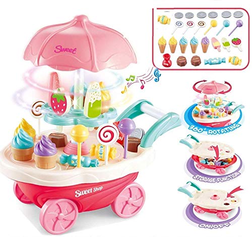 E-ROYAL SHOP Ice Cream Kitchen Play Cart Kitchen Set Toy With Lights And Music