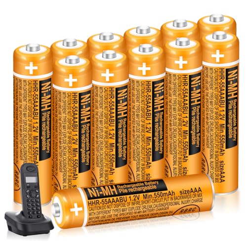 12 Pack HHR-55AAABU 550mAh 1.2V AAA Rechargeable NI-MH Batteries for Panasonic BT Gigaset Cordless Phones
