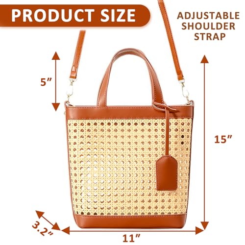 Bolso playa bambú trenzado cuero ajustable mujer miniatura 3