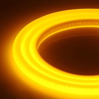 XUNATA 4m LED Neon Flexible 220V, Alto brillo 288 LED/m Tira de LED COB con Cable de Alimentación, Cada Corte de 50 cm, IP65 Impermeable, Luz de Cuerda- Amarillo